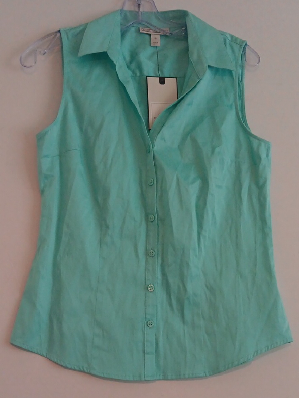 DANA BUCHMAN SLEEEVELESS BUTTON-DOWN TOP IN MINT SIZE S